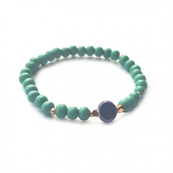 Armband | Hout | Keramiek | Emerald | Blauw