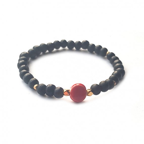 Armband | Hout | Keramiek | Zwart | Rood