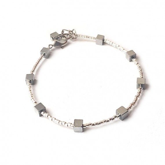 Armband | FINE MIYUKI | Hematiet Square Zilver