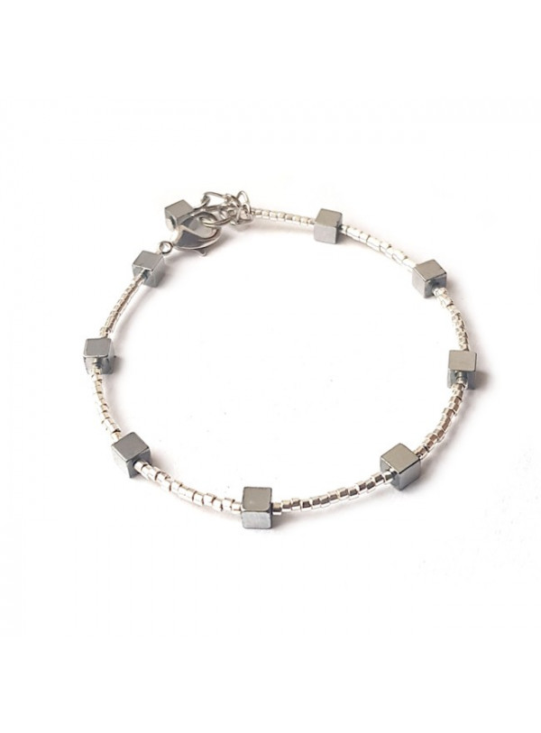Armband | FINE MIYUKI | Hematiet Square Zilver