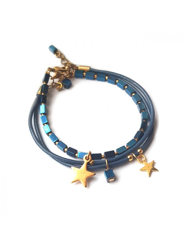 Armband Set | Hematiet & Leder