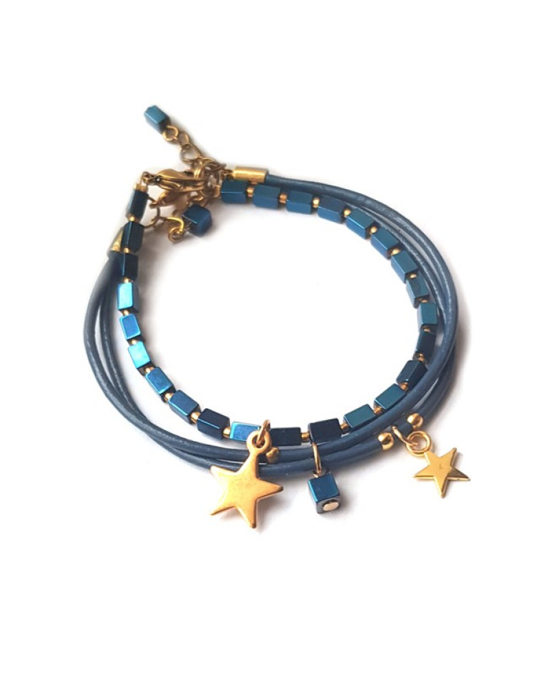 Armband Set | Hematiet & Leder