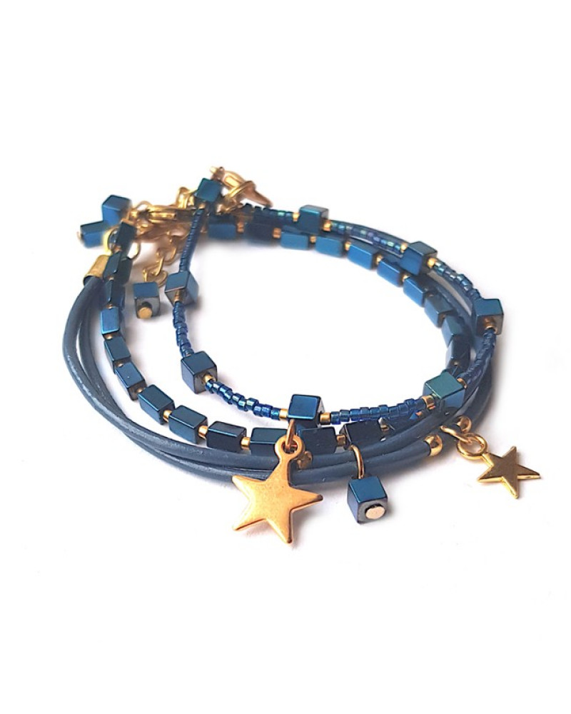 Armband Set | Hematiet Mix & Leder Armband Set | Hematiet Mix & Leder