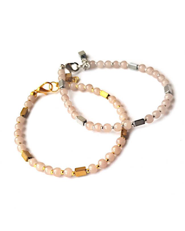 Armband | Glas-Hematiet | RozeGrijs