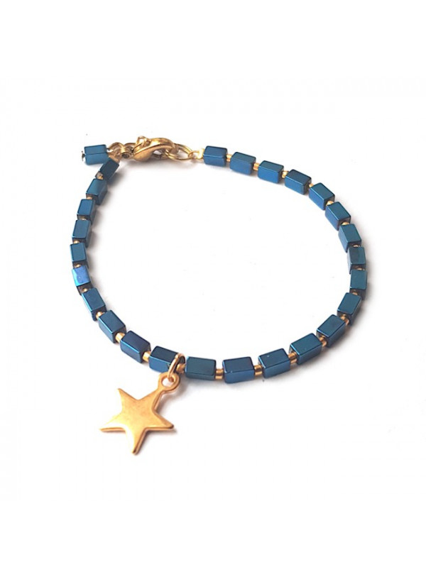 Armband | Hematite Star | blauw
