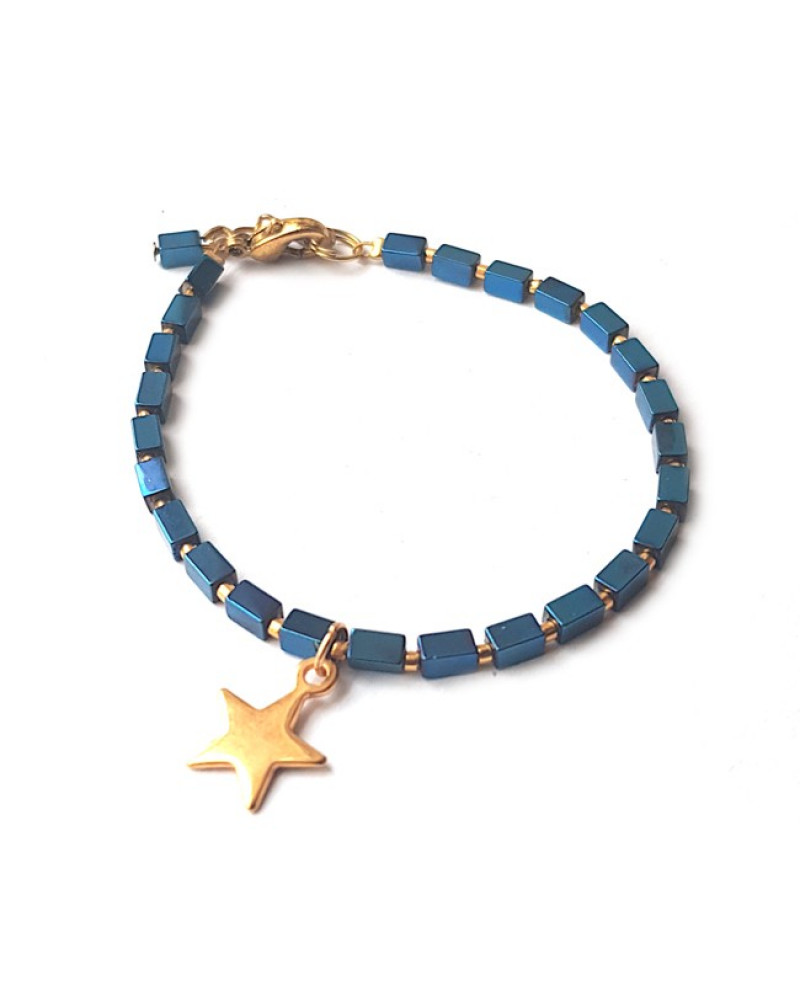 Armband | Hematite Star | blauw