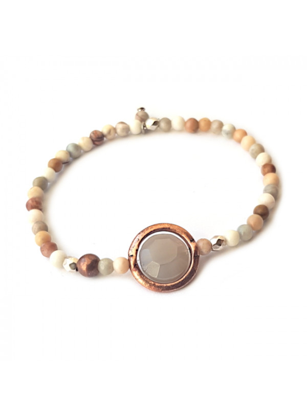 Armband Agaat Koper-Roze-Grijs