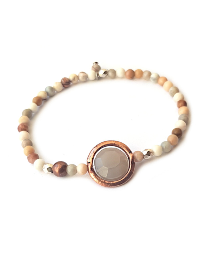 Armband Agaat Koper-Roze-Grijs Armband Agaat Koper-Roze-Grijs
