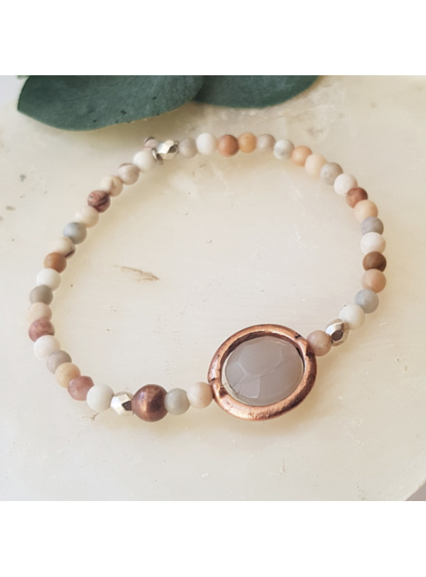 Armband Agaat Koper-Roze-Grijs