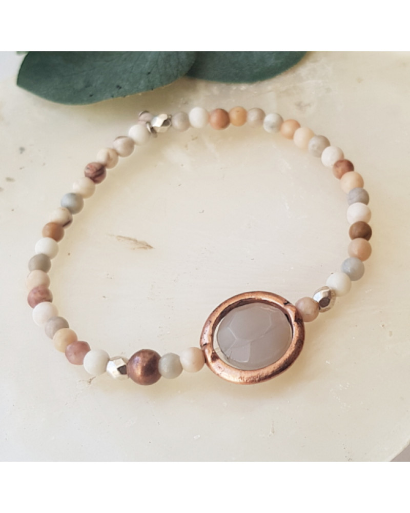 Armband Agaat Koper-Roze-Grijs