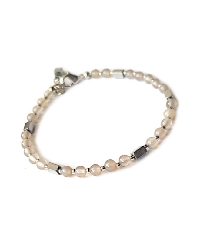 Armband | Agaat-Hematiet | Grijs
