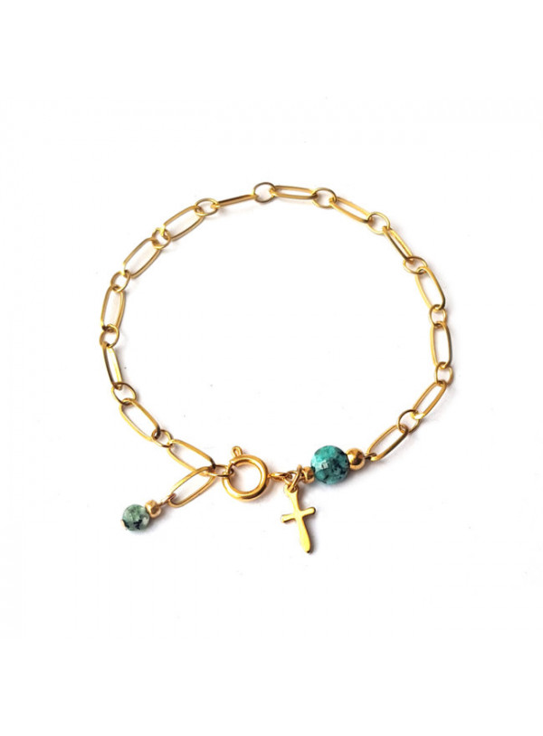 Armband | RVS | c h a i n | Natuursteen Groen