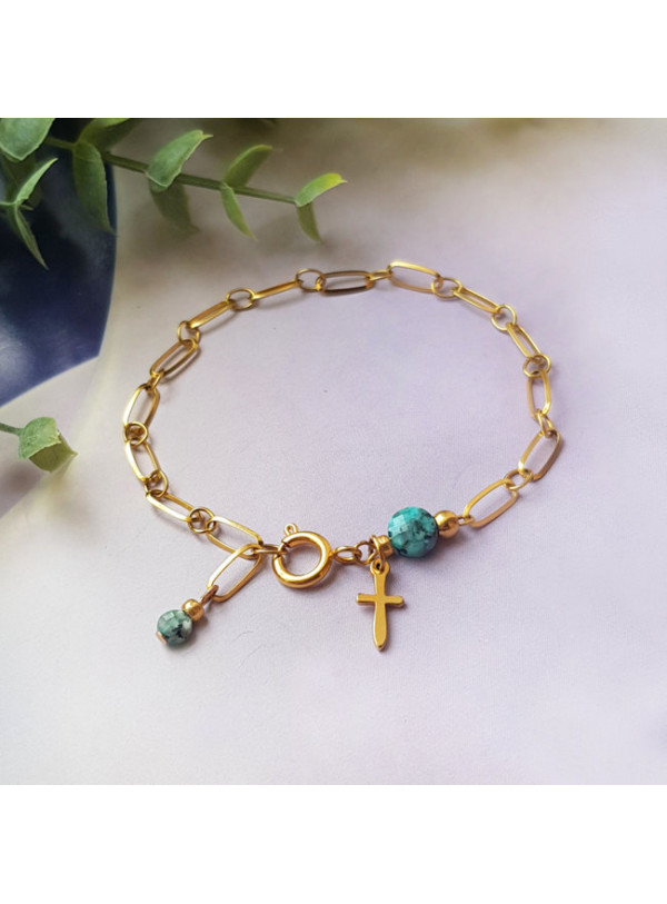 Armband | RVS | c h a i n | Natuursteen Groen