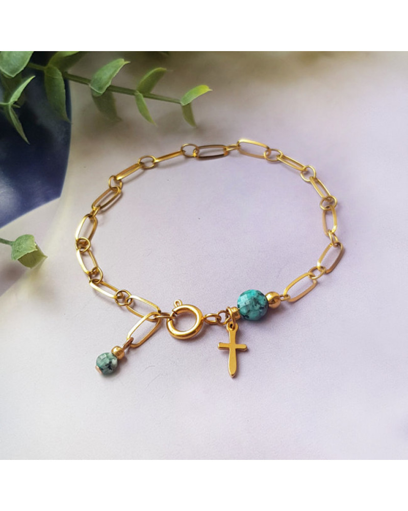 Armband | RVS | c h a i n | Natuursteen Groen