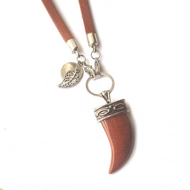 Ketting Tooth Goldstone Leather