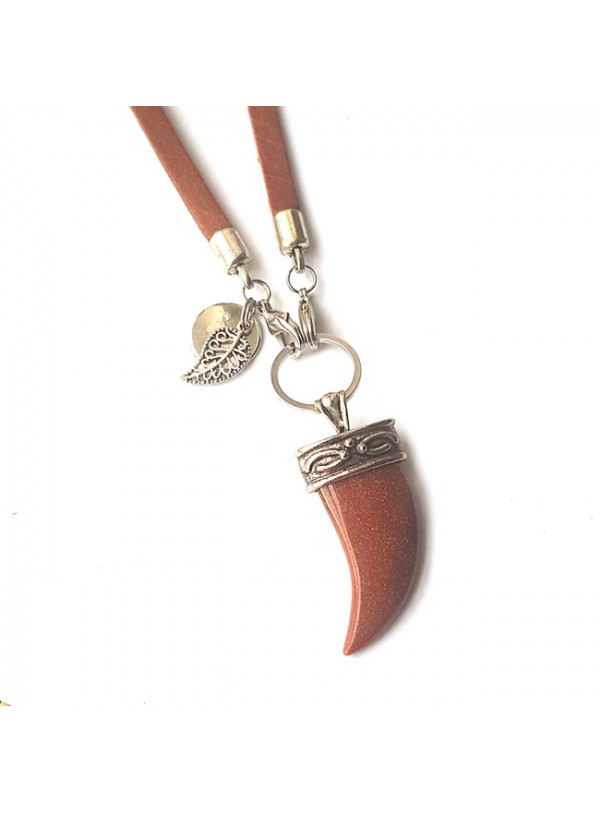 Ketting Tooth Goldstone Leather
