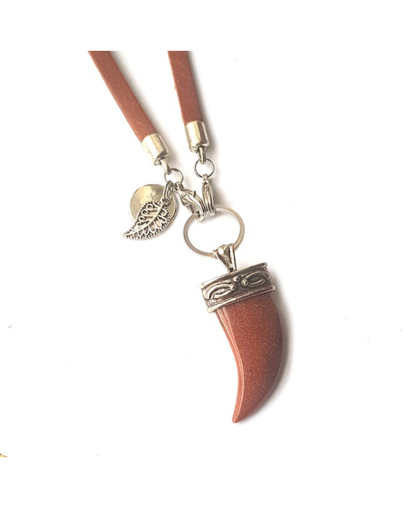 Ketting Tooth Goldstone Leather Ketting Tooth Goldstone Leather