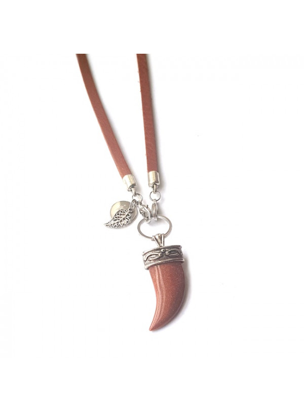 Ketting Tooth Goldstone Leather