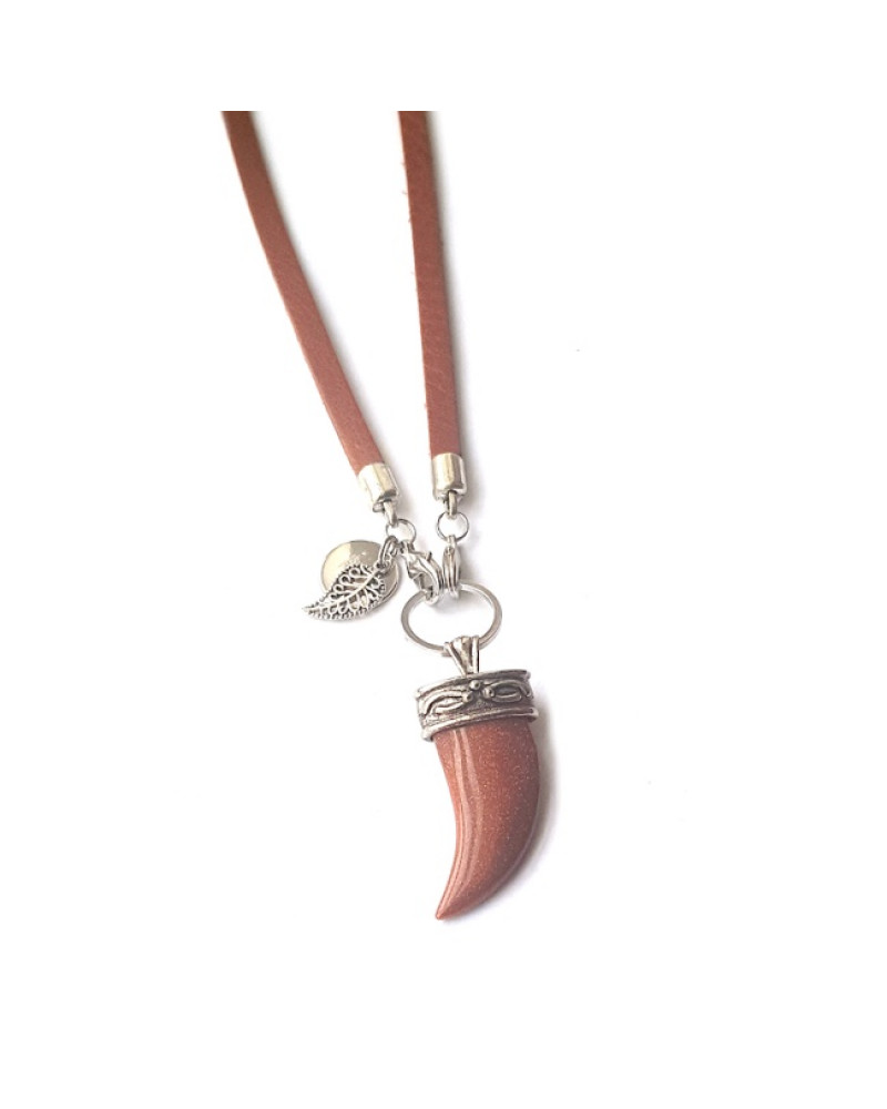 Ketting Tooth Goldstone Leather