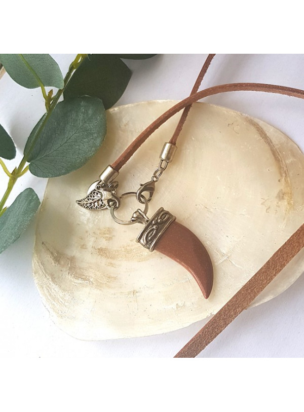 Ketting Tooth Goldstone Leather