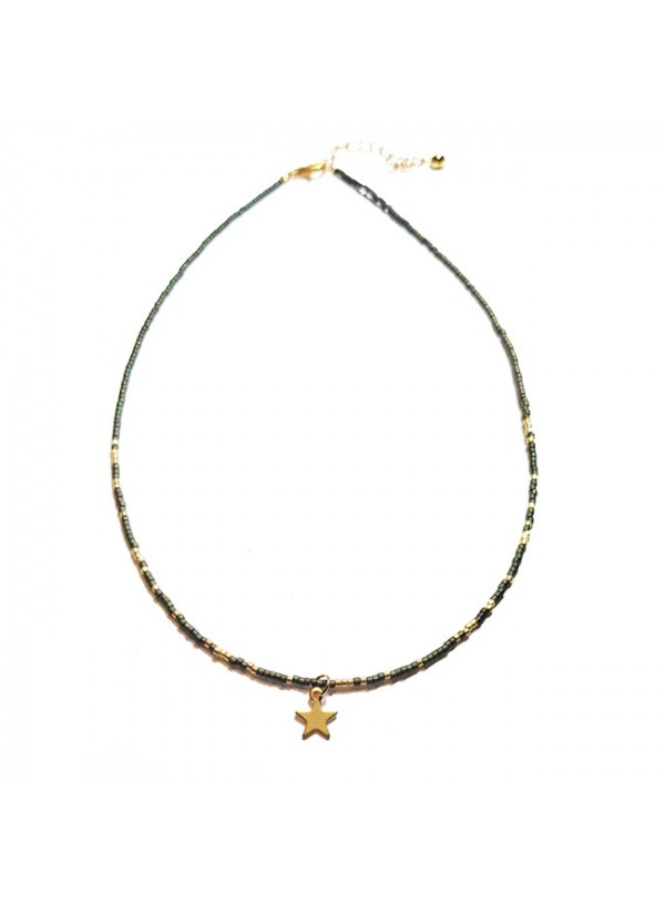 Ketting | Fine Miyuki Ster | Donkergroen
