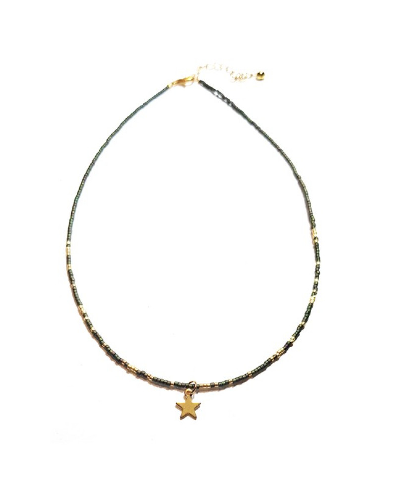 Ketting | Fine Miyuki Ster | Donkergroen