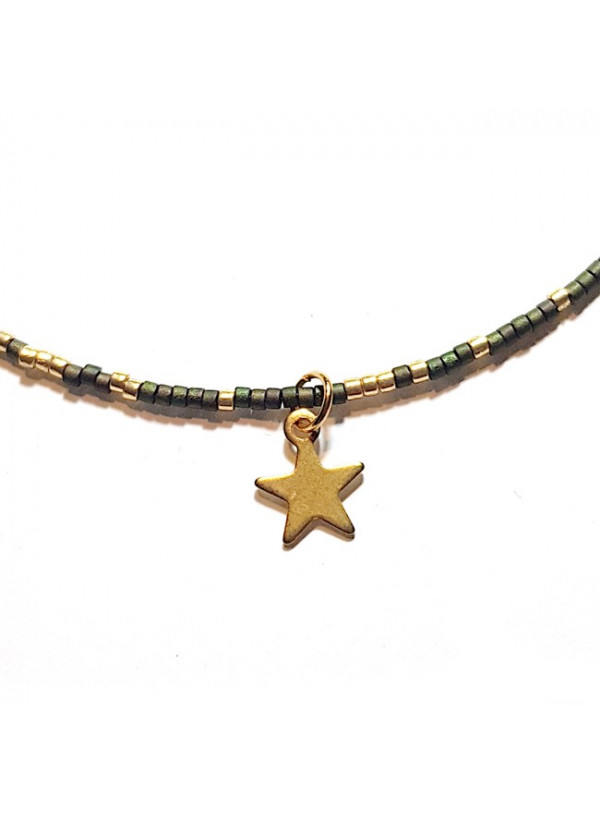 Ketting | Fine Miyuki Ster | Donkergroen