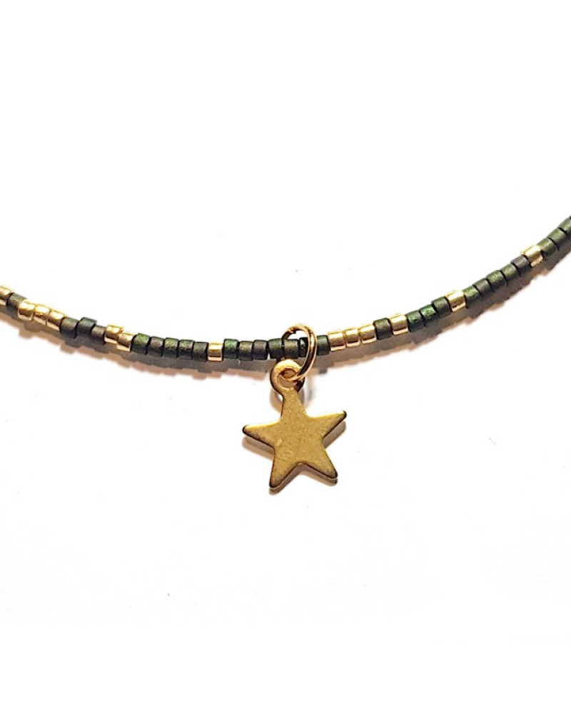 Ketting | Fine Miyuki Ster | Donkergroen