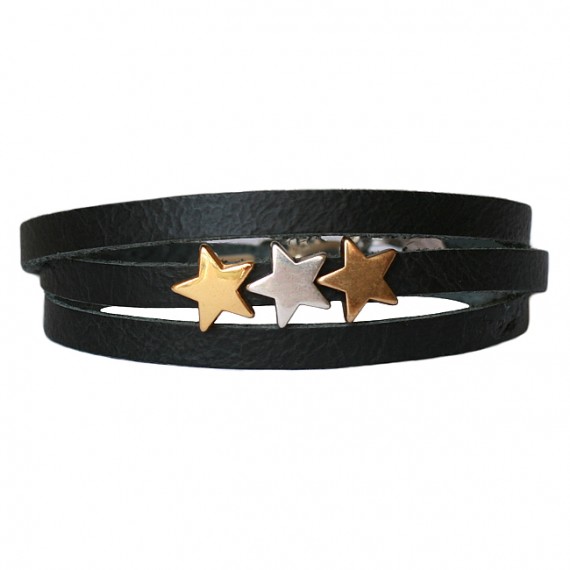 Armband Leder Stars Mix zwart