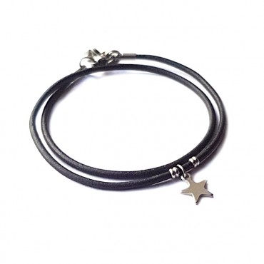 Armband Fine Leather Double RVS Star