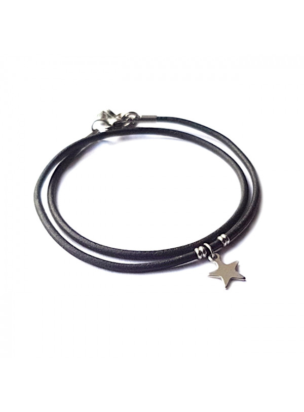 Armband Fine Leather Double RVS Star