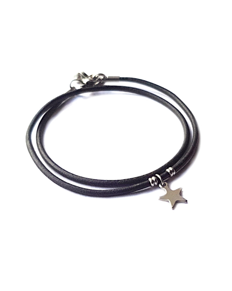 Armband Fine Leather Double RVS Star Armband Fine Leather Double RVS Star